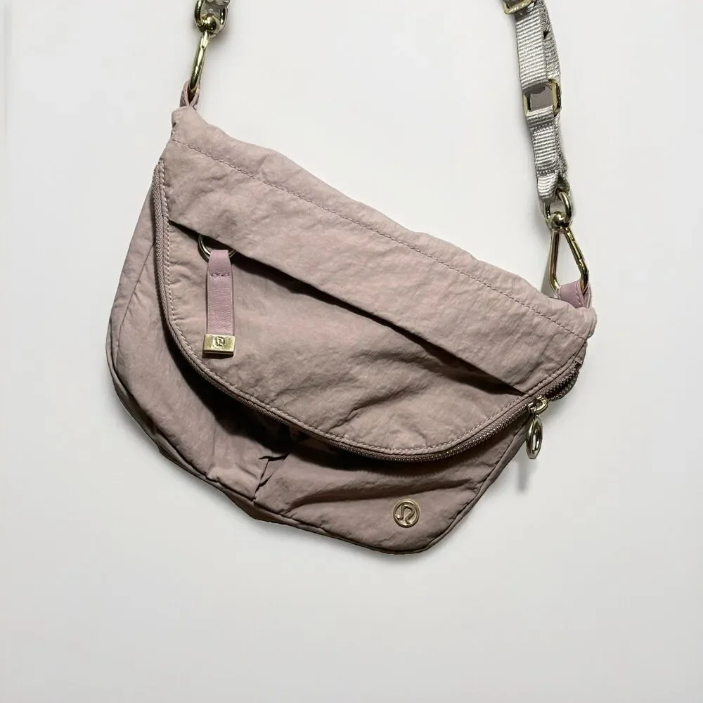 Lululemon Pink Crescent Crossbody Bag Small Adjustable Strap Zip Gold Hardware